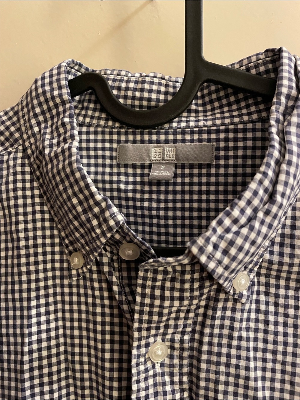 Uniqlo blue and white checked cotton button-down shirt, M